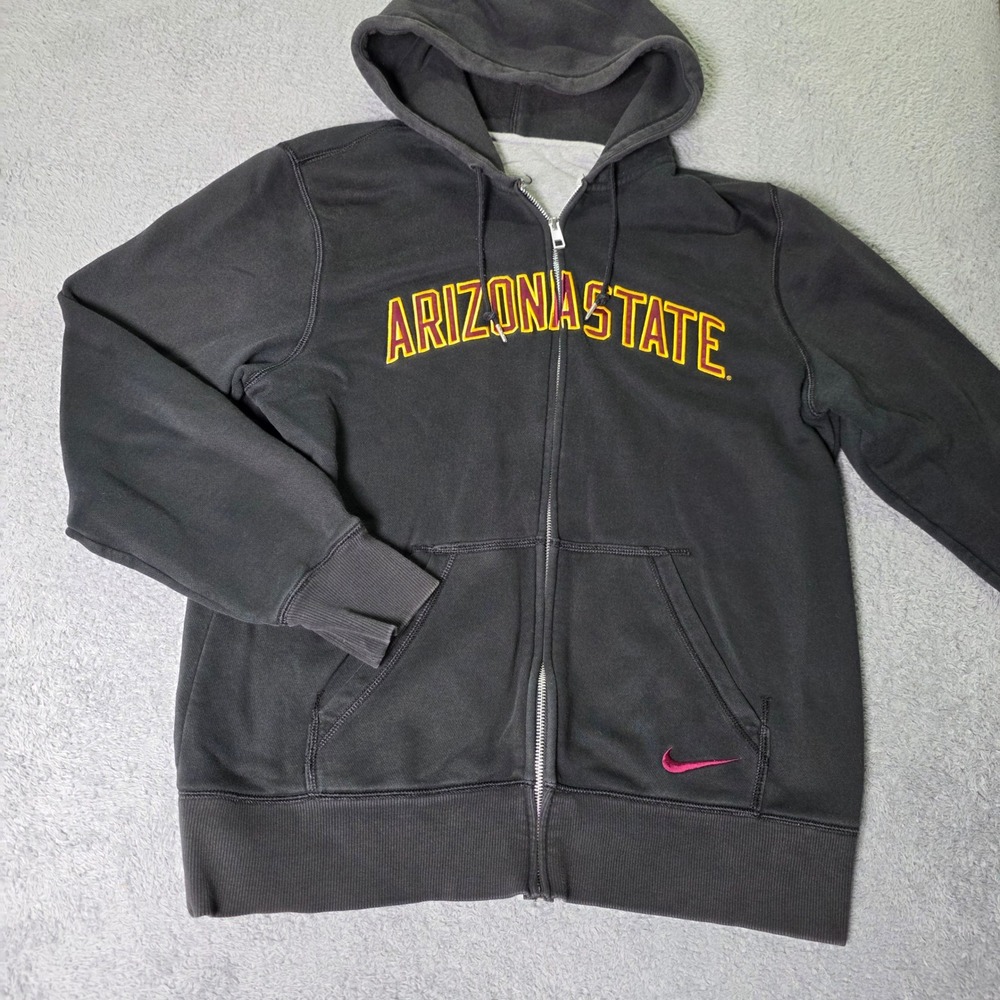 Nike Mens M Arizona State Full Zip Hoodie Black ASU Sun Devils Embroidered Logo